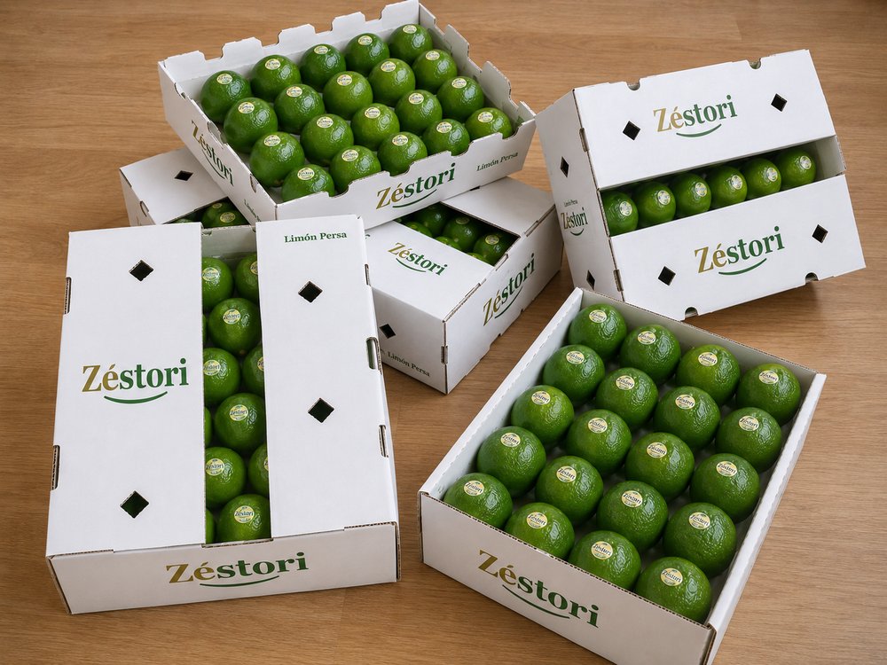 Limones persa empacados en cajas de exportación